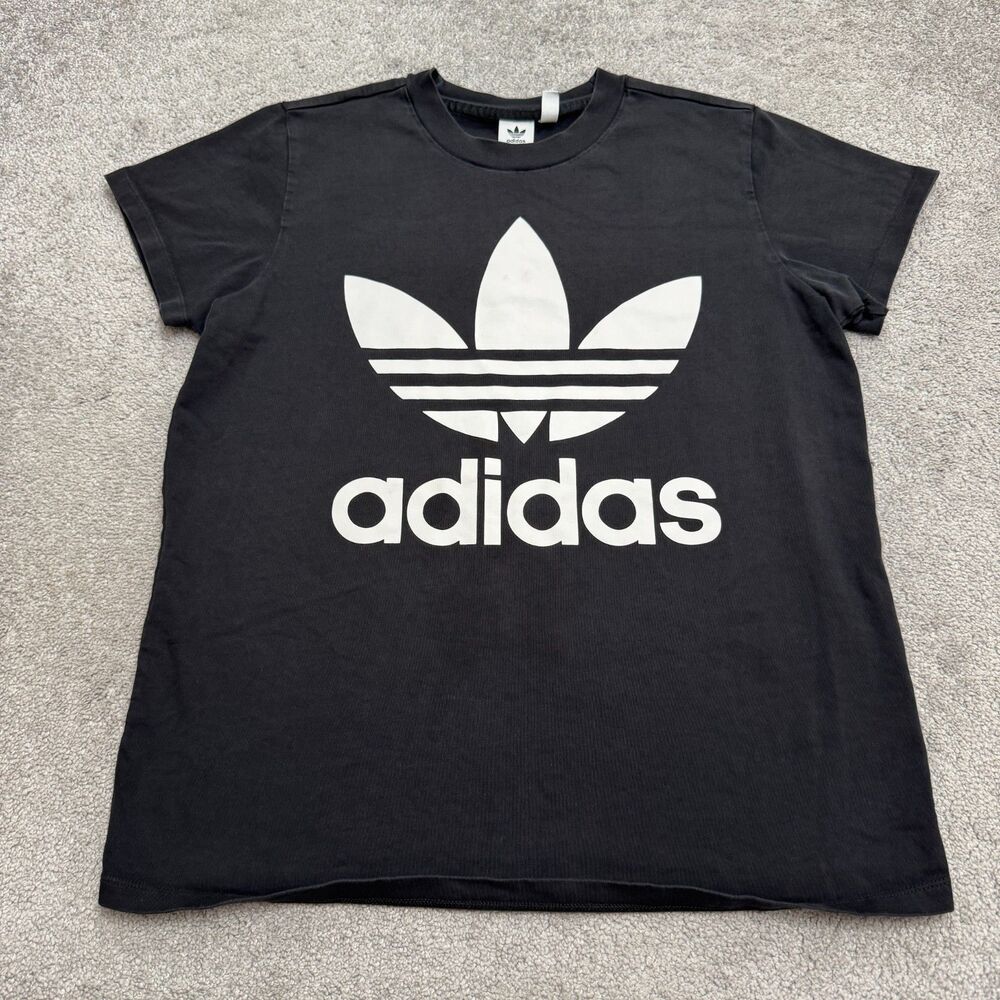 Adidas Originals Trefoil Logo Graphic T-Shirt Unisex M Black Short Sleeve Tee
